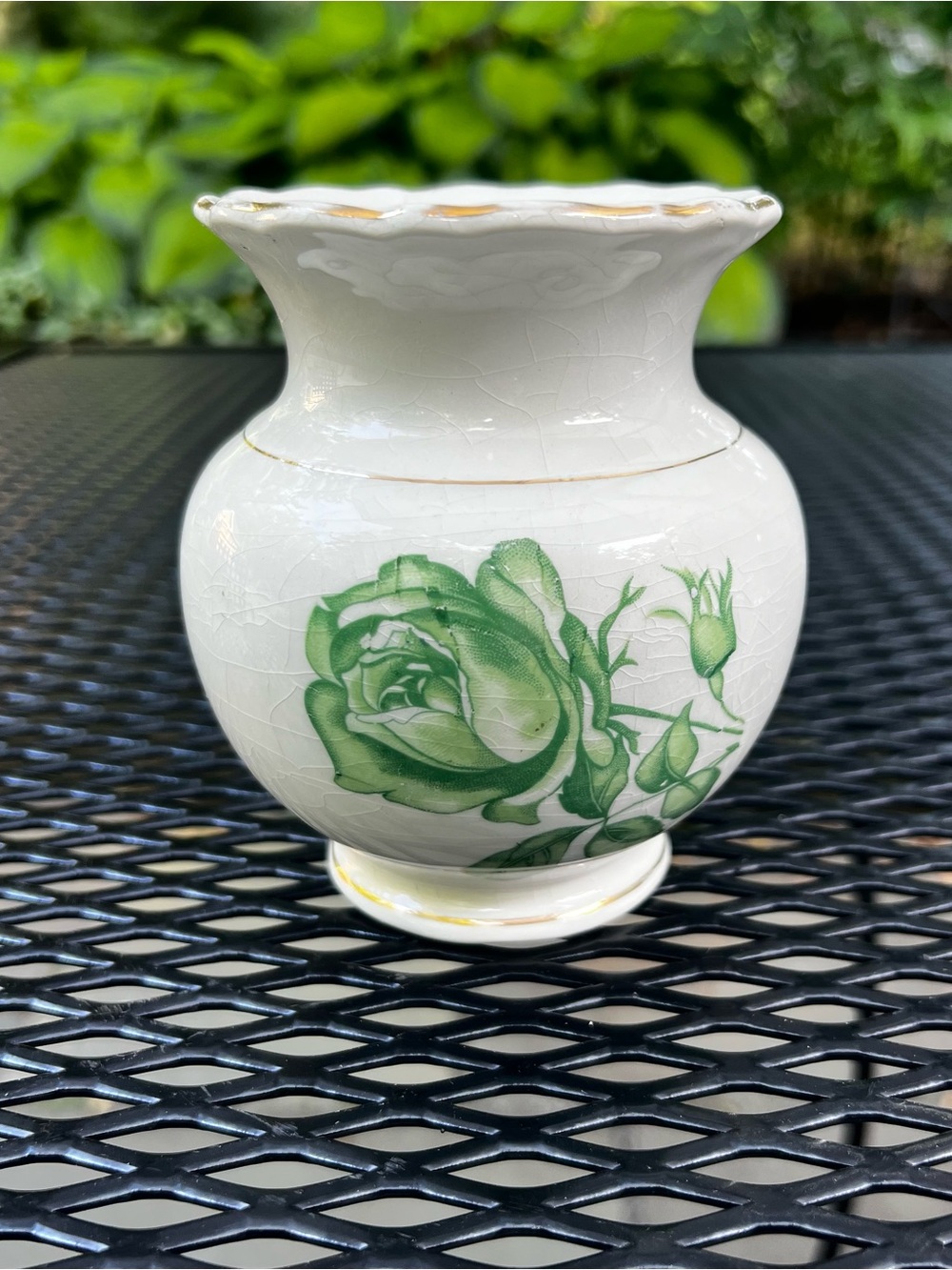 LOVELY PORCELAIN GREEN ROSE VASE